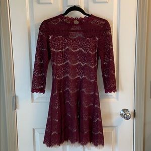 Maroon Lace Dress with Sleeves